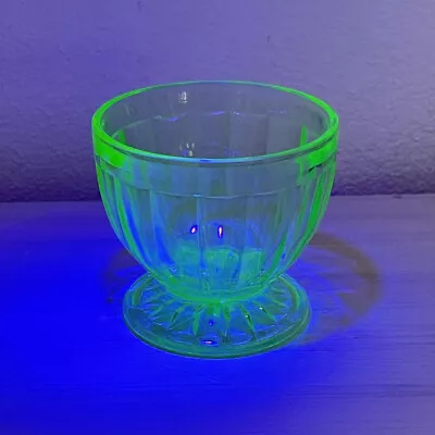 Vintage Green Vaseline Uranium Depression Glass Footed  Dessert Sherbet Cup Dish • $17.90