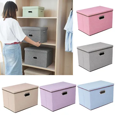 Foldable Storage Boxes With Lid Collapsible Home Clothes Organizer Fabric Cube • £9.99