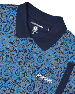 Lambretta  Mens Classic Paisley Retro Mod Ska Casual Polo Shirt Sizes M To 4XL • £21.99