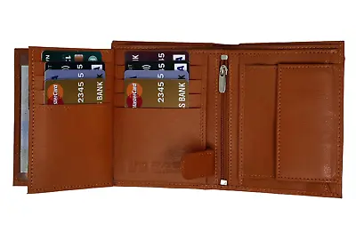 £7.99 • Buy Mens RFID Blocking Soft Tan Leather Trifold Purse Credit Card Holder Id Window