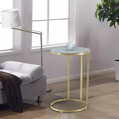 C-Shape Sofa Bed Snack Side End Portable Small Couch Table Chrome Legs Glass Top • £24.99
