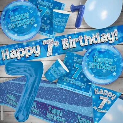 Boys Blue Age 7th Birthday Decorations Balloons Banner Bunting Napkins Tableware • £3.05