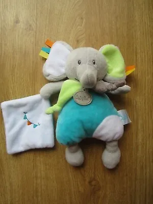 Baby Nat Elephant  Blue Green Grey Comforter Baby Taggie  Soft Toy • £3.65