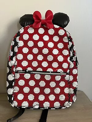 Disney Parks Minnie Mouse Red Black & White Polka Dot Flip Sequin Backpack Bag • $18