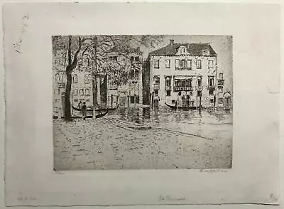 IMPRESSIONST Etching ~ VENICE CANAL PALACE ~ 1922 European LISTED ARTIST • $155
