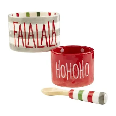 New Mud Pie Christmas 3-Piece Dip Cup Set With Spoon HoHoHo & FaLaLaLa • $19.95