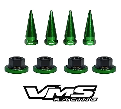 4 Vms Racing 14mm Strut Spikes + Green Washers & Black Flanged Nuts Mitsubishi • $29.95