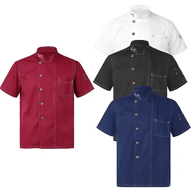 Mens Womens Chef Coat Jacket Short Sleeve Restaurant Kitchen Cooking Uniform • £10.78