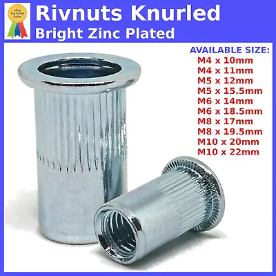 Rivnuts M4 M5 M6 M8 M10 Rivet Nuts Steel Knurled Flange Flat Head Grooved Steel • £2.59