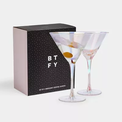 £19.99 • Buy Set Of 2 - Two Large Pearl Cocktail Glasses Iridescent Martini Glass