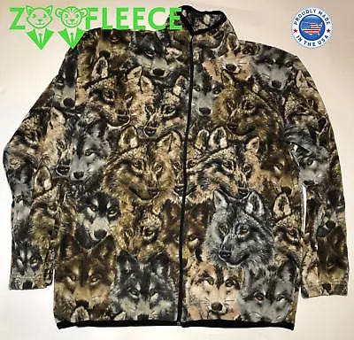 ZooFleece Wolf Camo Wolves Face Camouflage Jacket Winter Coat Sweater S-3X • $44.62