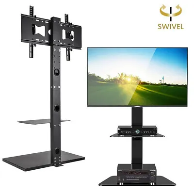 32-65  Swivel Floor TV Stand Bracket W 2 Steel Shelves Game Holder For Samsung • £59.94