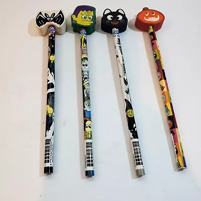 4 VIntage DIG #2 HB Unsharpened Halloween Pencils W/ Erasers Cat Bat Pumpkin • $9.89