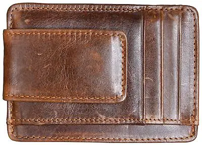 Money Clip RFID Front Pocket Wallet Men Leather Slim Minimalist Wallet (Brown... • $20.62