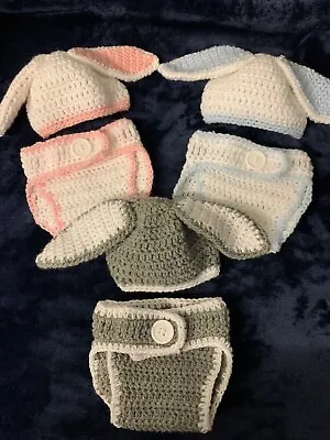 Crochet Baby Easter Bunny Outfit - Photo Shoot Prop - Photography - Costume 0-3 • £15