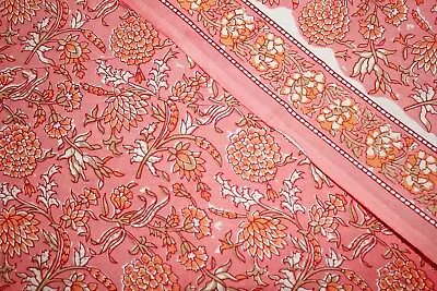 Pink Floral 100%Cotton Ikat Batik Hand Block Printed Dress Material Craft Fabric • £10.95