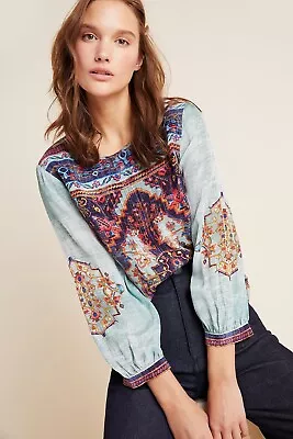 Bnwt Anthropologie Sz Xs  S  M Prudence Blouse By Vineet Bahl Blue Motif • $89.97