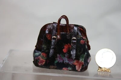 $34.99 • Buy Miniature Dollhouse Sylvia Rountree Floral Velvet & Leather Victorian Carpet Bag