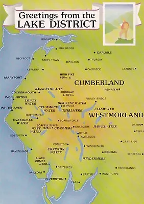 Postcard - Map - Greetings From The Lake District • £2.75