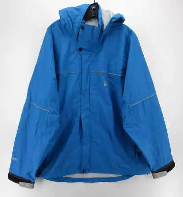 Duluth Alaskan Hardgear Jacket Men XL Blue Rain Coat Windbreaker Stowaway Hood • $53.39