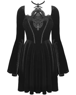 Dark In Love Gothic Witch Evening Dress Black Velvet Lace Victorian Steampunk • $43.78