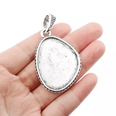 5Pcs Antique Silver Pendant Trays Blanks Bezel Cameo Setting Base Jewelry Making • $5.49