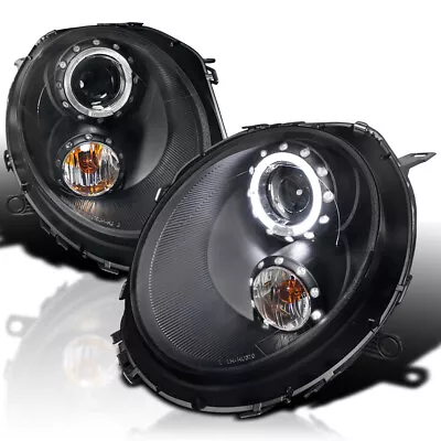 Black Fits 2007-2013 Mini Cooper S Led Halo Projector Headlights Lamp Left+Right • $257.99