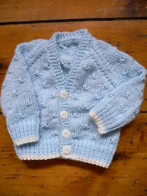 Blue Boys Hand Knitted Baby Cardigan 0-3 Months 16 Inch Chest  • £4.40