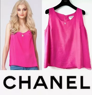 Chanel Vintage 2001 Barbie Pink Tank Top 36 38 40 4 6 8 Blouse Shirt CC Logo S M • $698