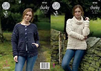 King Cole Ladies Chunky Knitting Pattern Womens Polo Neck Jumper & Cardigan 4743 • £4.99