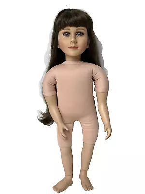 Vintage MY TWINN 23 Inch Poseable Nude Doll Long Brown Hair Bangs & Blue Eyes • $99.99