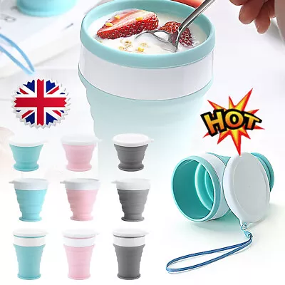 Collapsible Silicone Cup 100/200/350ml Telescopic Folding Mug With Buckle HB • £5.44