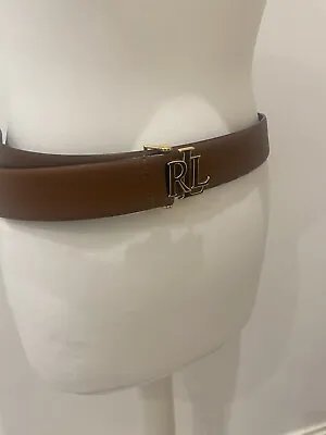Ralph Lauren Authentic New Leather Brown Belt With Rll Golden Logo Size L • £44.90