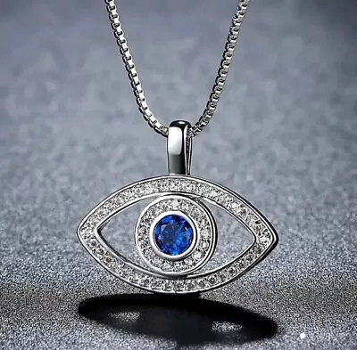 Necklace Sterling Silver Evil Eye Plated Pendant For Women Including Gift Box • $14.99