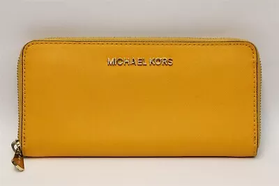 Michael Kors North South Jet Set Saffiano Leather Zip Around Wallet Yellow  • $49.99