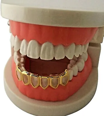 Hip Hop 14K Gold Plated Mouth Teeth Grillz Bottom Lower Open Face Fangs 6OF USA • $12.95