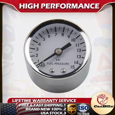 1.5  Fuel Pressure Gauge 0 To 15 Psi Carburetor White Face 1-1/2  Diameter 1561 • $11.75