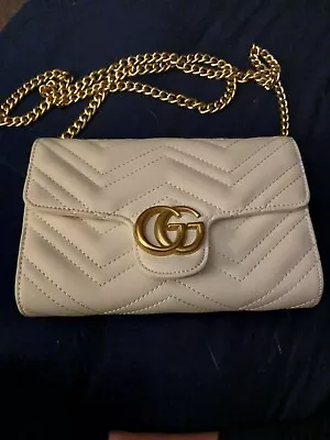 Gucci GG Marmont Gold Hardware Shoulder Bag Mini White Leather • $172.50