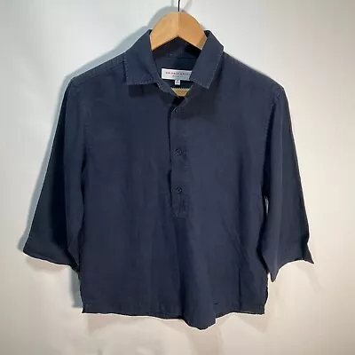 Orlebar Brown Shirt Mens Extra Small  Navy Blue Linen Button Tunic Riviera Fit • £39.99