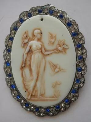 Vintage Porcelain Cameo With Rhinestones Pin / Brooch • $5