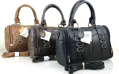 New Ladies Women Lorenz Cowhide Real Leather Bowling Shoulder Bag Handbag UK  • £16.99