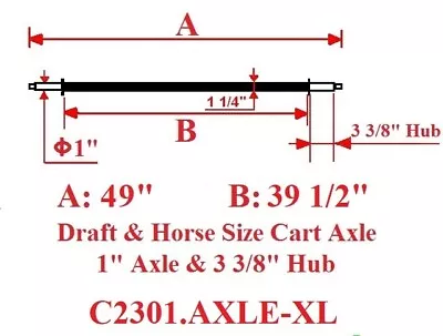 Full Size Horse Cart Extra Long Axle With 1  Axle 3 3/8  Hub • $169