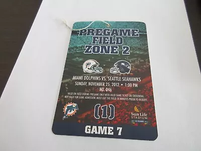 Miami Dolphins Media  Press Parking Pass Seattle Seahawks 2012 • $4.99