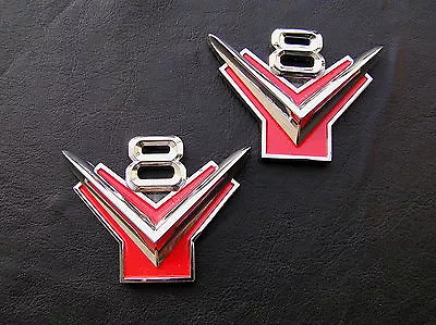 V8 PAIR Metal Car Badges Emblems *NEW!* Fit Ford Customline Mainline Fairlane • $45.95