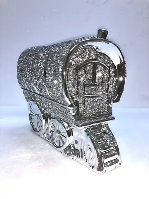 Crushed Diamond Wagon Gypsy Silver Caravan Display Ornament Glitter Bling Shelf • £29.99