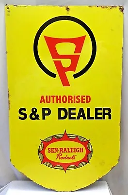 Vintage Raleigh Cycle Porcelain Enamel Sign Double Sided Yellow Color Collectibl • $393.56