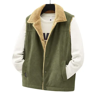 $46.28 • Buy Fall/Winter Men's Waistcoat Corduroy Vest With Sherpa Warm Sleeveless Jacket Top
