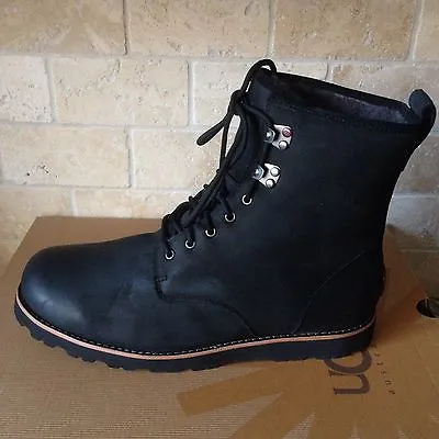 Ugg Hannen Tl Black Waterproof Leather Sheepskin Work Boots Shoes Size 12 Men • $161.49