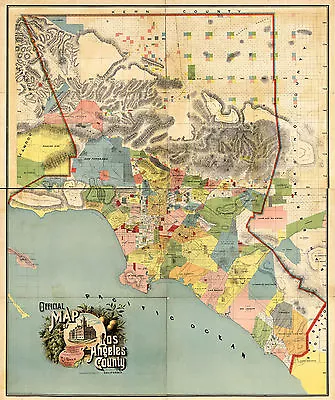 1888 Los Angeles County Map Wall Poster Print Vintage History Home School Office • $13.95