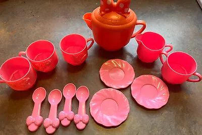 1992 Mattel Pink Tea Set With Cups And Disney Plates Minnie Daisy Donald Vintage • $21.99